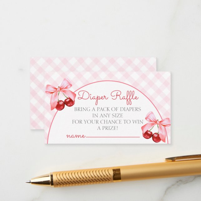 Tarjeta De Recepción Cherry Baby Shower Diaper Raffle Enclosure Card (Anverso/Reverso In Situ)