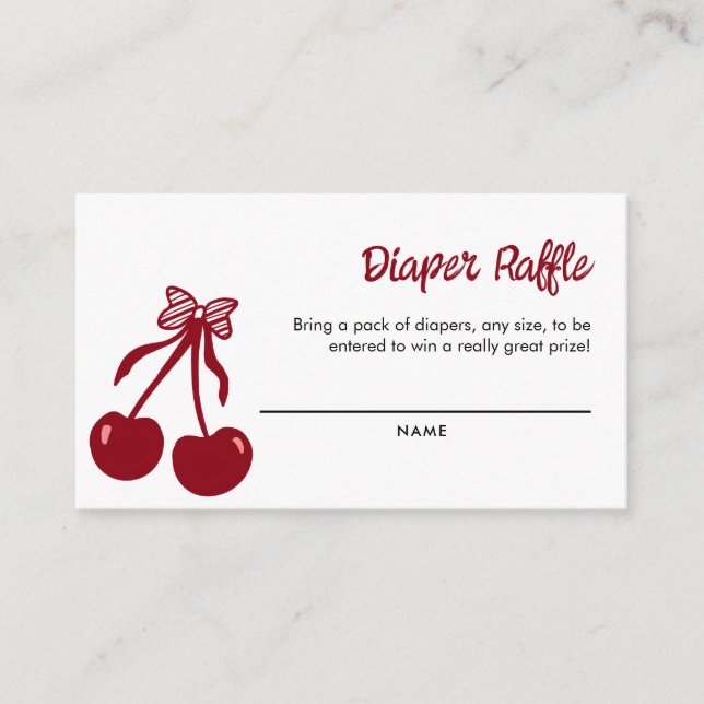 Tarjeta De Recepción Cherry Baby Shower Diaper Raffle Ticket Game (Anverso)