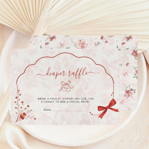 Tarjeta De Recepción Cherry Baby Shower Pink Bow Diaper Raffle