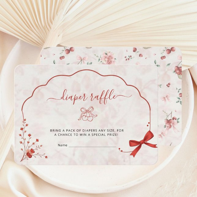 Tarjeta De Recepción Cherry Baby Shower Pink Bow Diaper Raffle (Subido por el creador)