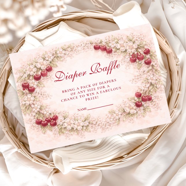 Tarjeta De Recepción Cherry Bloom Floral Diapper Raffle (Subido por el creador)