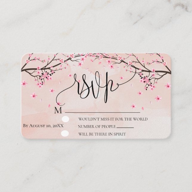 Tarjeta De Recepción Cherry Blossom acuarela Pink Floral Wedding RSVP (Anverso)