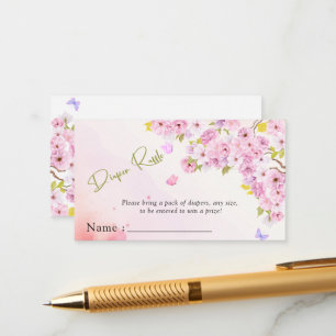Tarjeta De Recepción Cherry Blossom Floral Diaper Raffle Baby Shower