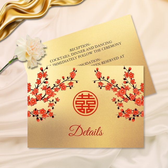 Tarjeta De Recepción Cherry Blossom Red Gold Boda chino (Subido por el creador)