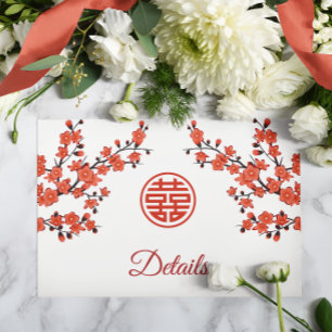 Tarjeta De Recepción Cherry Blossom Red White Chinese Wedding
