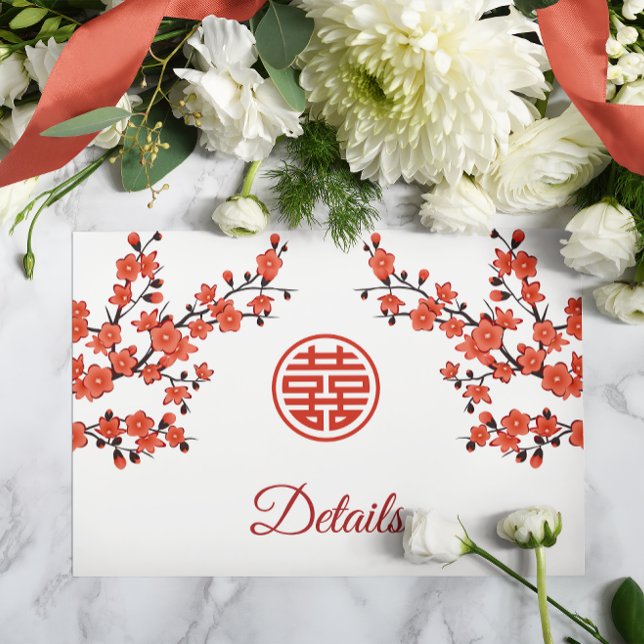 Tarjeta De Recepción Cherry Blossom Red White Chinese Wedding (Subido por el creador)