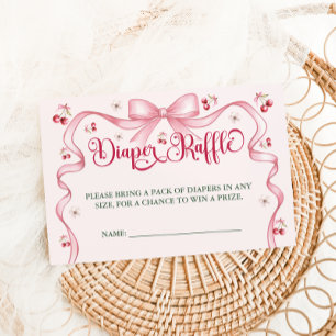 Tarjeta De Recepción Cherry Bow Baby Shower Diaper Raffle