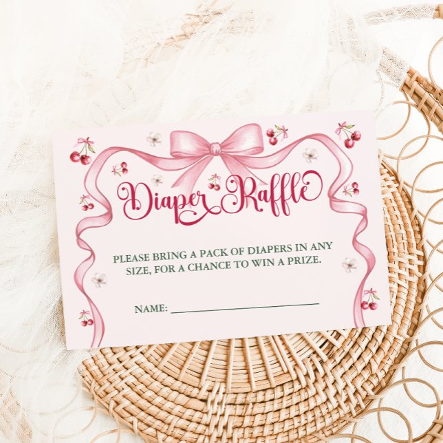 Tarjeta De Recepción Cherry Bow Baby Shower Diaper Raffle (Subido por el creador)