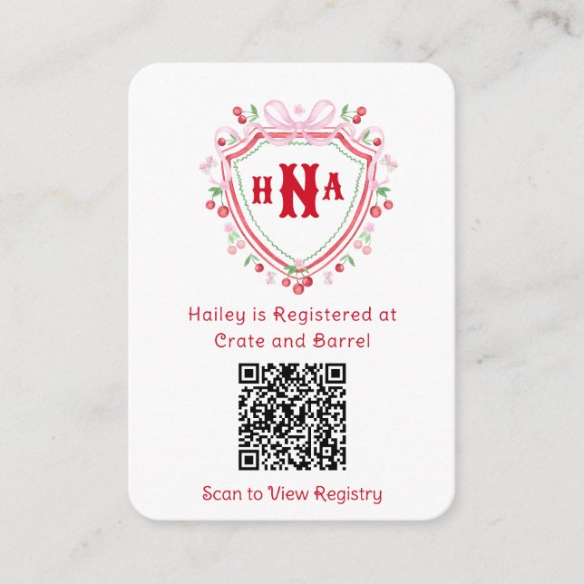 Tarjeta De Recepción Cherry Escudo | Registro de regalos de ducha de no (Anverso)