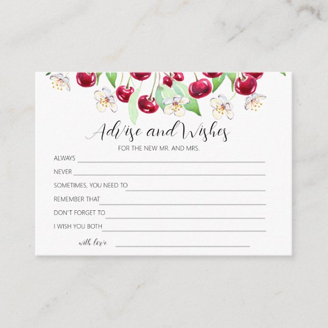 Tarjeta De Recepción Cherry Mucha Boda consejos y deseos sobre el juego (Anverso)