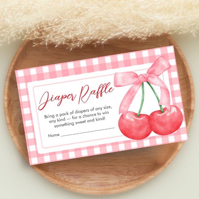 Tarjeta De Recepción Cherry on Top Baby Shower Diaper Raffle (Gingham Cherry Baby Shower Diaper Raffle)