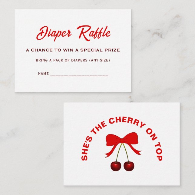Tarjeta De Recepción Cherry On Top Chica Baby Shower Diaper Raffle Name (Anverso / Reverso)