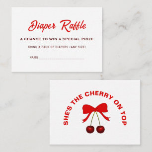 Tarjeta De Recepción Cherry On Top Chica Baby Shower Diaper Raffle Name