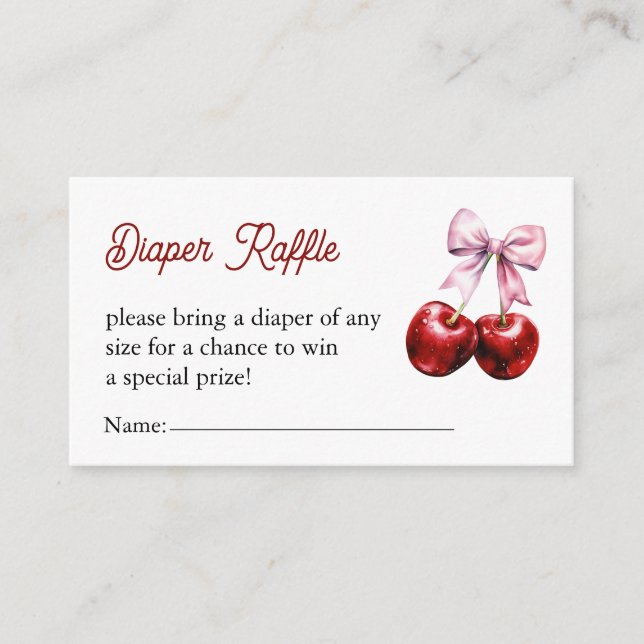 Tarjeta De Recepción Cherry On Top Pink Bow Baby Shower Diaper Raffle (Anverso)