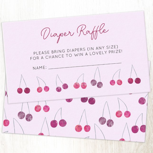 Tarjeta De Recepción Cherry Pink Baby Shower Diaper Raffle (Pretty watercolor cherry baby shower diaper raffle enclosure card)
