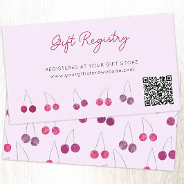 Tarjeta De Recepción Cherry Pink Baby Shower Registro de Regalos QR Cód