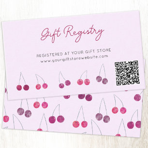 Tarjeta De Recepción Cherry Pink Baby Shower Registro de Regalos QR Cód