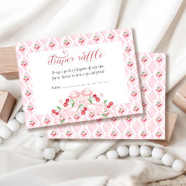 Tarjeta De Recepción Cherry Pink Bow Baby Shower Diaper Raffle