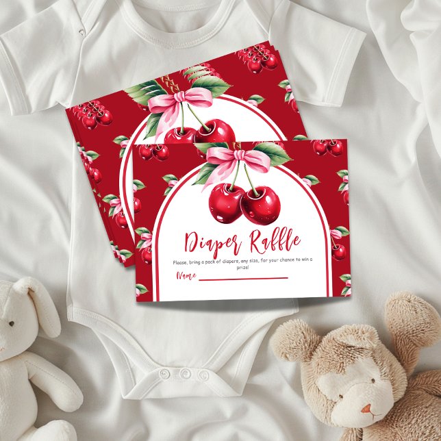 Tarjeta De Recepción Cherry Red Coquette Bow Chica Baby Shower Diaper (Subido por el creador)