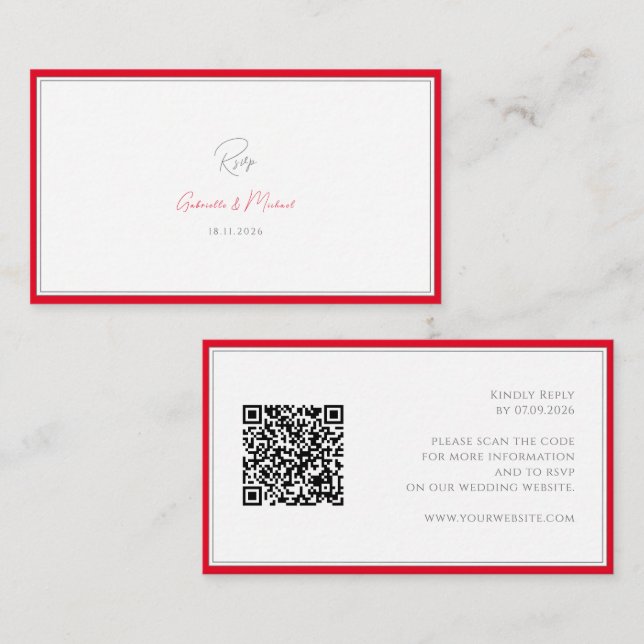 Tarjeta De Recepción Cherry Red Simple Elegante Moda Boda SVP (Anverso / Reverso)