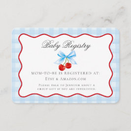 Tarjeta De Recepción Cherry Sweet Blue Coquette Bow Baby Registry Card