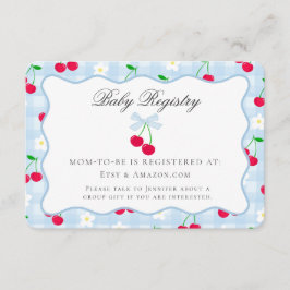 Tarjeta De Recepción Cherry Sweet Blue Coquette Bow Baby Registry Card