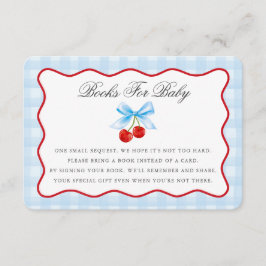 Tarjeta De Recepción Cherry Sweet Blue Coquette Bow Books para la tarje