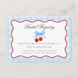 Tarjeta De Recepción Cherry Sweet Blue Coquette Bow Bridal Registry