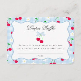 Tarjeta De Recepción Cherry Sweet Blue Coquette Bow Diaper Raffle Card