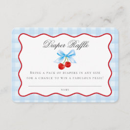 Tarjeta De Recepción Cherry Sweet Blue Coquette Bow Diaper Raffle Card