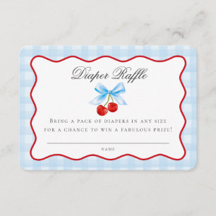 Tarjeta De Recepción Cherry Sweet Blue Coquette Bow Diaper Raffle Card