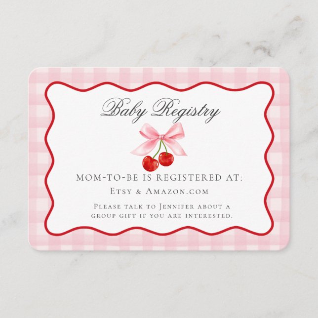 Tarjeta De Recepción Cherry Sweet Pink Coquette Bow Baby Registry Card (Anverso)