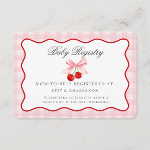 Tarjeta De Recepción Cherry Sweet Pink Coquette Bow Baby Registry Card
