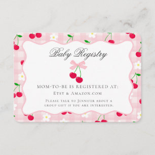 Tarjeta De Recepción Cherry Sweet Pink Coquette Bow Baby Registry Card