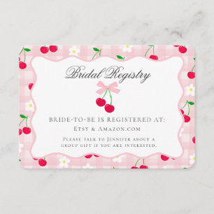 Tarjeta De Recepción Cherry Sweet Pink Coquette Bow Bridal Registry