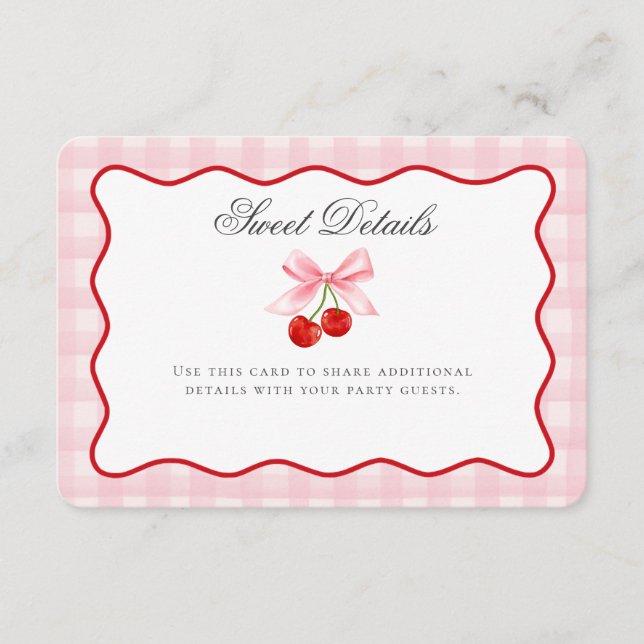 Tarjeta De Recepción Cherry Sweet Pink Coquette Bow Detalles Insertar T (Anverso)