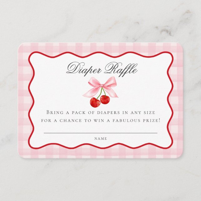 Tarjeta De Recepción Cherry Sweet Pink Coquette Bow Diaper Raffle Card (Anverso)