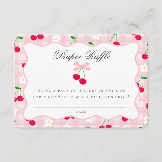 Tarjeta De Recepción Cherry Sweet Pink Coquette Bow Diaper Raffle Card (Anverso)