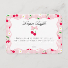Tarjeta De Recepción Cherry Sweet Pink Coquette Bow Diaper Raffle Card