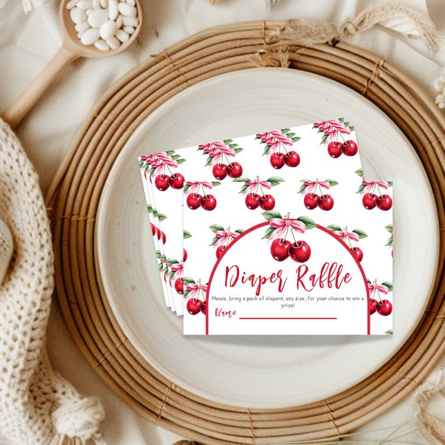 Tarjeta De Recepción Cherry Top Coquette Bow Baby Shower Diaper Raffle (Subido por el creador)