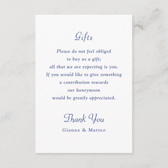 Tarjeta De Recepción Cherub Blue Wedding Suite Details Gift Honeyfund (Anverso)