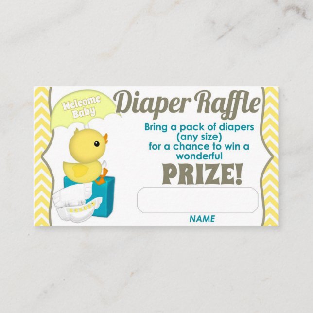 Tarjeta De Recepción Chevron amarillo Ducky Diaper Raffle Entradas 100p (Anverso)