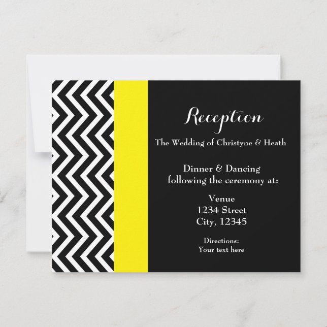 Tarjeta de recepción Chevron Black Yellow Wedding (Anverso)