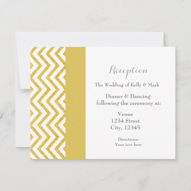Tarjeta de recepción Chevron White & Gold Wedding (Anverso)