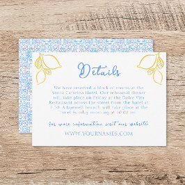 Tarjeta De Recepción Chic azulejo azul limón mediterráneo boda italiana