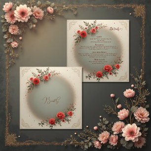 Tarjeta De Recepción chic beige floral vintage rosa boda todo en uno