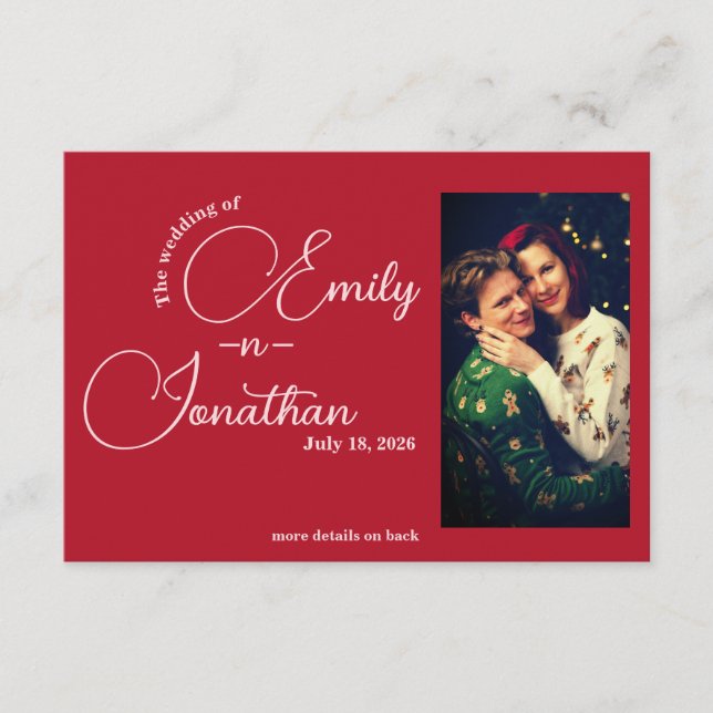 Tarjeta De Recepción Chic Editorial Deep Red One Photo QR Code Wedding (Anverso)