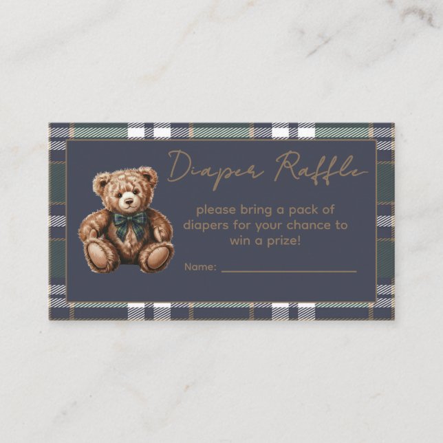 Tarjeta De Recepción Chic elegant Fancy Bear R.L. theme Diaper Raffle (Anverso)