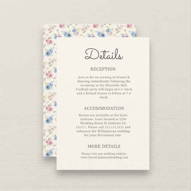Tarjeta De Recepción Chic Floral Watercolor Wedding Information Card (Subido por el creador)