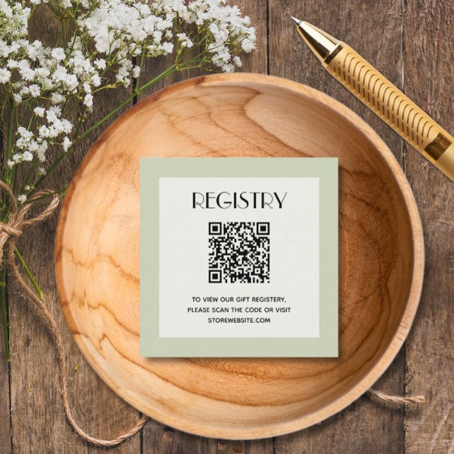 Tarjeta De Recepción Chic Green Baby Shower Registry QR Code (Chic green baby shower registry QR code enclosure cards)